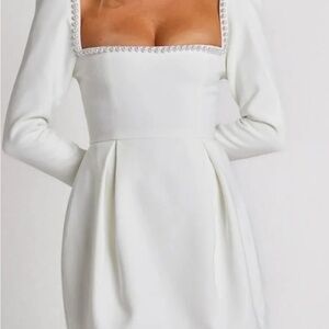 Elegant White Dress with Pearl Detailing